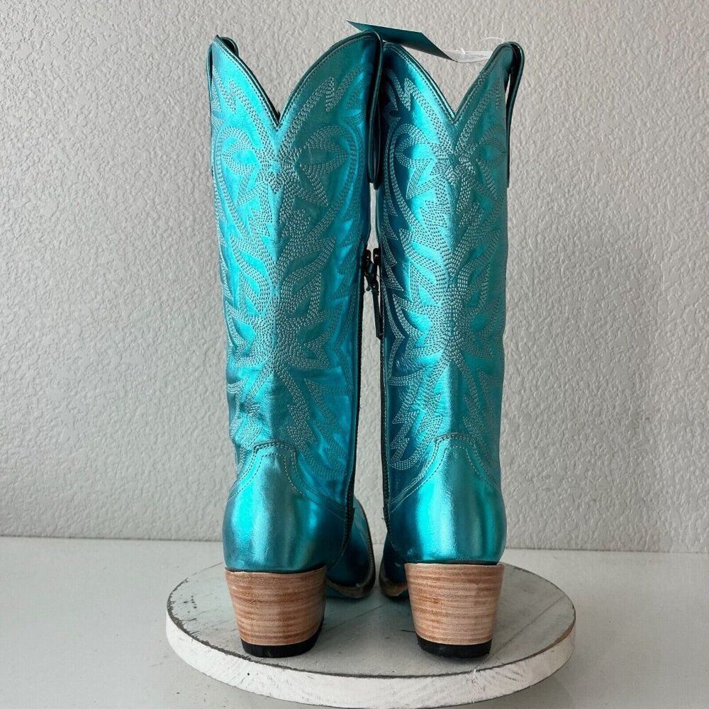Lane SMOKESHOW Womens Cowboy Boots 7.5 Turquoise Leather Western Cowgirl Tall - Picture 4 of 13